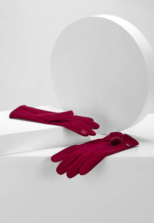 Bordowe rękawiczki z futerkiem z królika