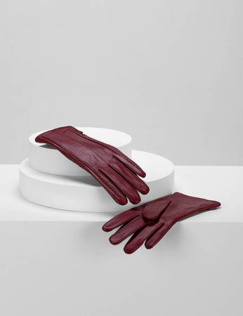 Bordowe skórzane rękawiczki z plecionką