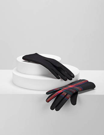 Czarne rękawiczki w kratę z dodatkiem wełny