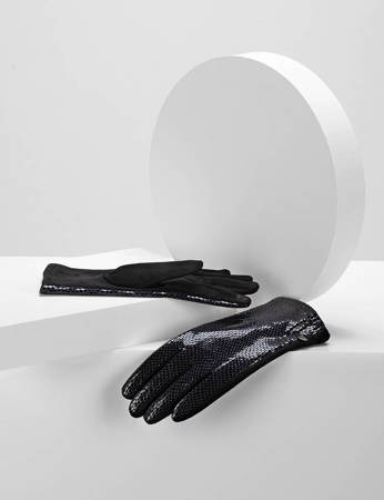 Czarne rękawiczki z motywem wężowej skórki
