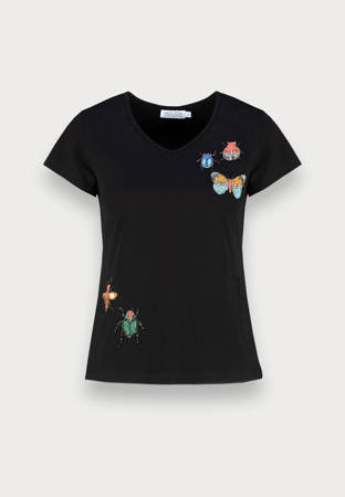 Czarny bawełniany t-shirt z aplikacjami z koralików