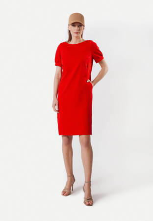 Czerwona bawełniana sukienka z kieszeniami