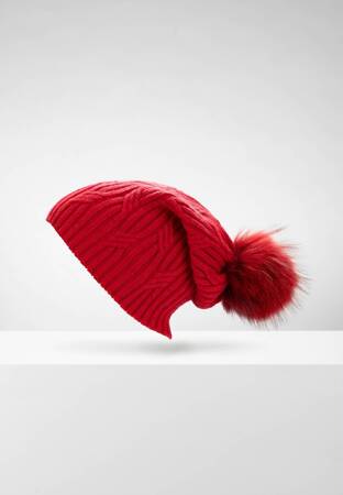 Czerwona zimowa czapka smerfetka ze splotem