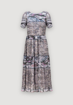 Sukienka 100% wiskozy odcinana w pasie w łączony wzór