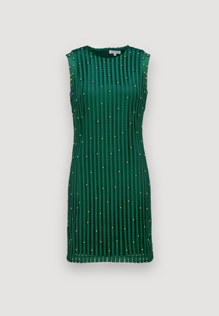 Zielona ażurowa sukienka ze srebrnymi koralikami