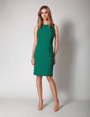 Zielona ołówkowa sukienka z koronką