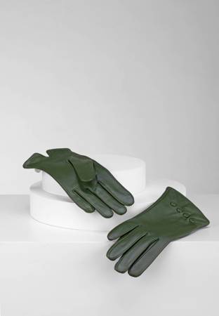 Zielone skórzane rękawiczki z guziczkami