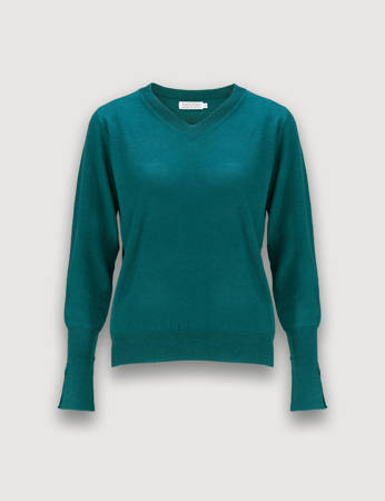 Zielony cienki sweterek z rozcięciami 